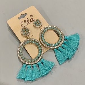 Tassel Fan Fringe Bling Sparkle Dangle Earrings